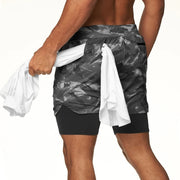 Camo Running Shorts Men 2 In 1 Double-deck Quick Dry GYM Sport Shorts