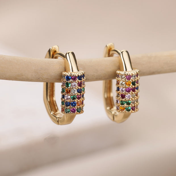 Colorful Zircon Hoop Earrings For Women Girls Luxury Stainless Steel Earring 2022