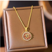 Stainless Steel Rotating Sunflower Pendant Necklace for Women Jewelry Luxury