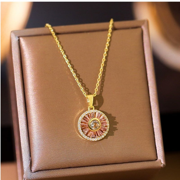 Stainless Steel Rotating Sunflower Pendant Necklace for Women Jewelry Luxury