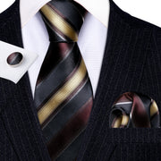 3PC Fashion Luxury Dark Floral 100% Silk Tie Gifts For Men Suit