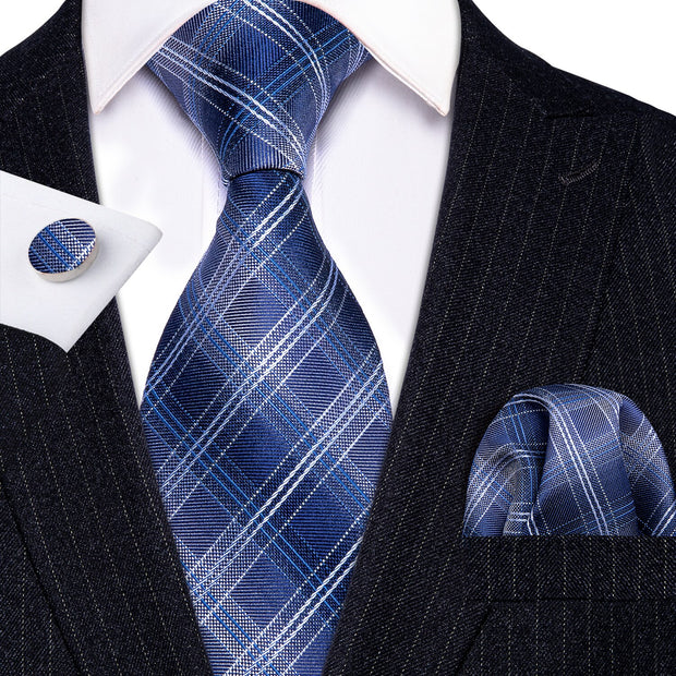 Fashion Green Plaid Men Tie Set Silk Jacquard Necktie Wedding Business