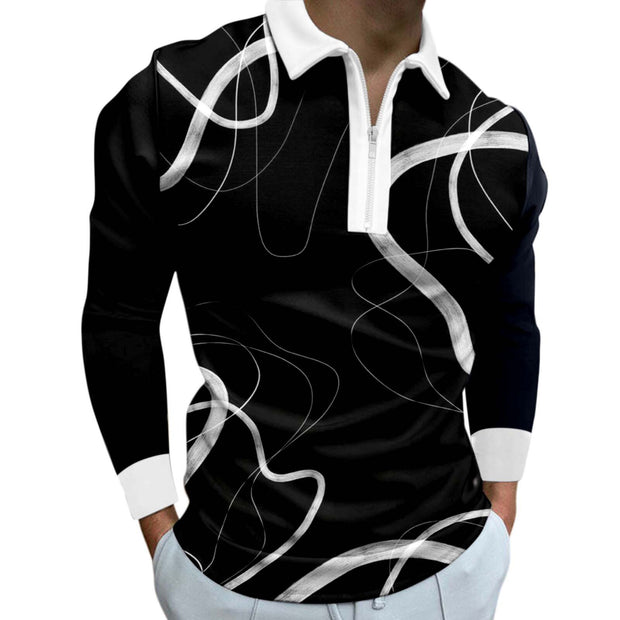 Fashion Men's Clothing Polo Shirts Wave Striped Print Casual Short Sleeve