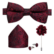 Wedding Bow Tie for Men Classic Red Pre-tied Bowtie Gift Set