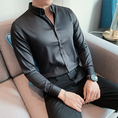 5XL-M Plus Size Long Sleeve Shirt For Men Clothing 2022 Simple Business Formal Wear