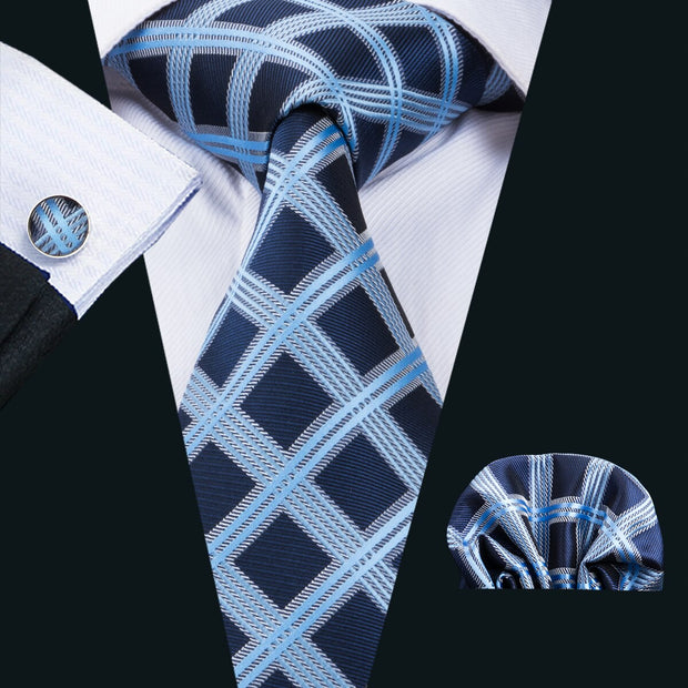 Fashion Green Plaid Men Tie Set Silk Jacquard Necktie Wedding Business