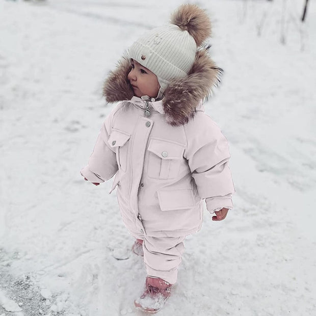 2pcs Set Baby Girl Winter Down Jacket and Jumpsuit for 0-4Year