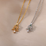 Zircon Christmas Tree Necklace For Women Chain Stainless Steel Necklace