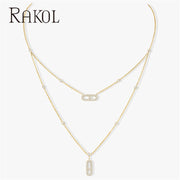 RAKOL Trendy Dainty Initial Cubic Zirconia Tag Shape Choker Necklace for Women