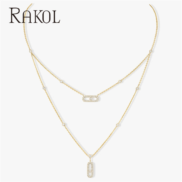 RAKOL Trendy Dainty Initial Cubic Zirconia Tag Shape Choker Necklace for Women