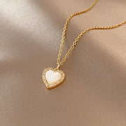 Classic Gold Color Titanium Steel Necklace For Women Jewelry Crystal Pearl Beads