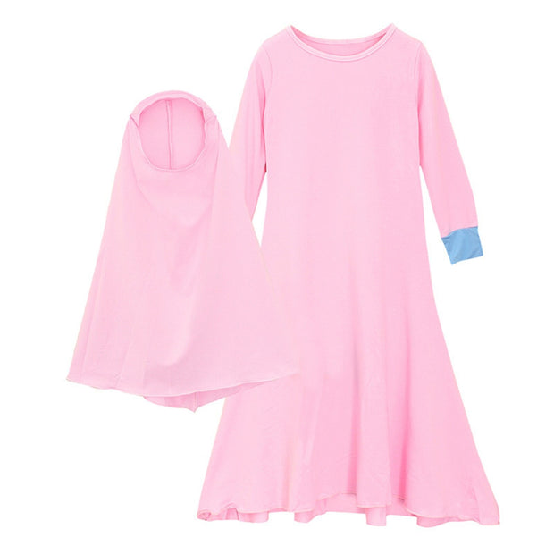 Muslim Islamic Girls' Ramadan Abaya With Hijab Full Length Robe Burka Maxi