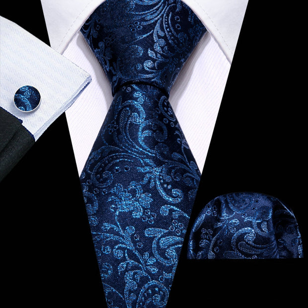 Tie Set Silk Jacquard Floral Necktie Wedding Business Handkerchief Cufflinks Tie