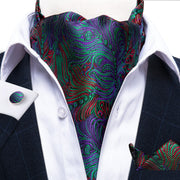Men Premium Silk Ascot Tie Set Paisley Floral Blue Red Vintage Wedding