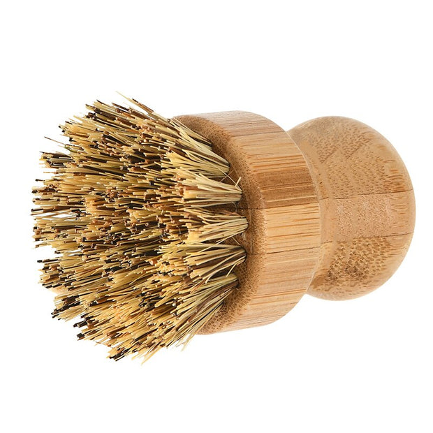 Bamboo Dish Scrub Brushes Palm Pot Dish Brush Round Scrubber For Kitchen