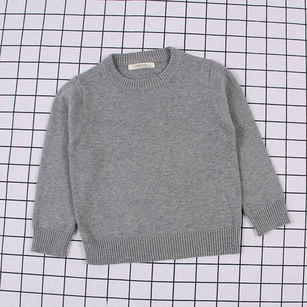 Autumn Kids Pure Color Sweater Boys Girls Cotton Pullovers Casual