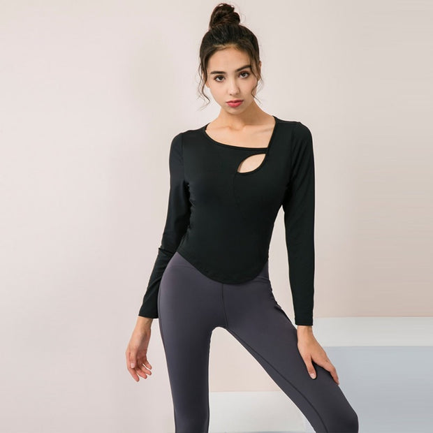 Sports Fitness Yoga Long Sleeves With Chest Pad Sexy Hollow Tight