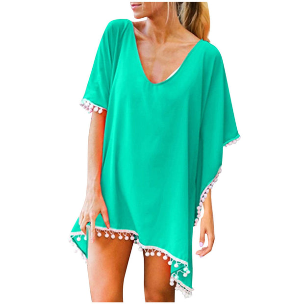 Women Chiffon Tassels Swimsuit Cover Up Sexy Bikini