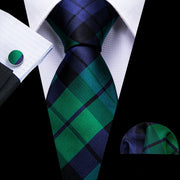 Fashion Green Plaid Men Tie Set Silk Jacquard Necktie Wedding Business