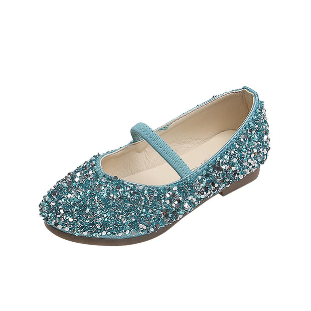 Flats Girl Sequined Princess Shoes Party Dance Leather Shoes