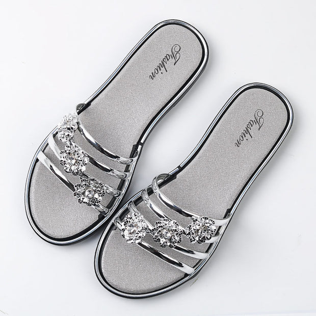 Women Fashion Peep Toe Silver High Quality Anti Skid Beach Sandals