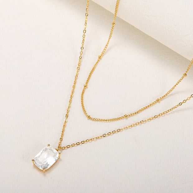 Korean Square Zircon Stainless Steel Necklaces For Women Shiny Cubic Zirconia