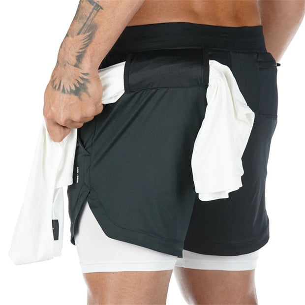 Camo Running Shorts Men 2 In 1 Double-deck Quick Dry GYM Sport Shorts