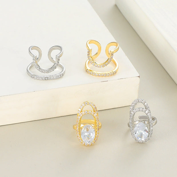 Fashion Inlaid Zircon Nail Rings For Women Gold Color Geometric Finger Ring