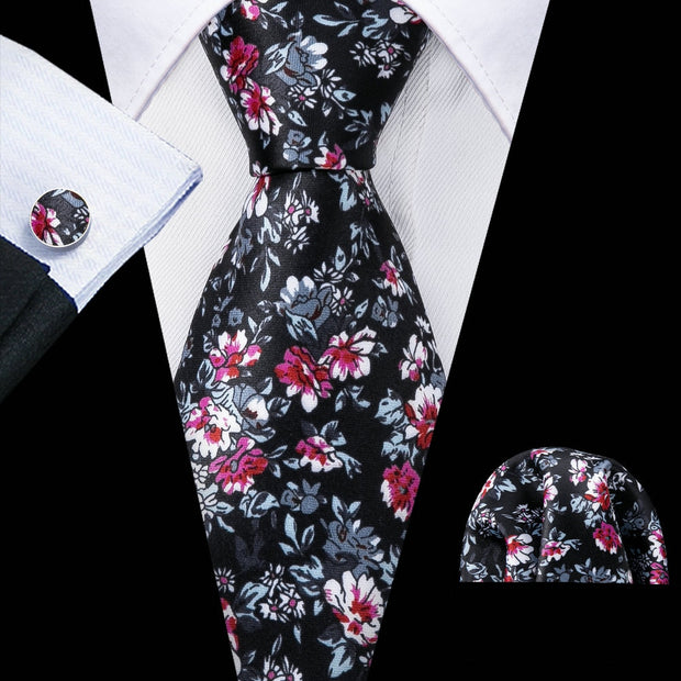 Tie Set Silk Jacquard Floral Necktie Wedding Business Handkerchief Cufflinks Tie