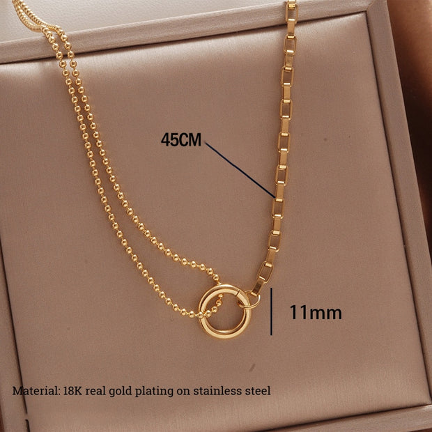 New In Trend Stainless Steel Double Layer Bead Annulation Pendant Necklaces