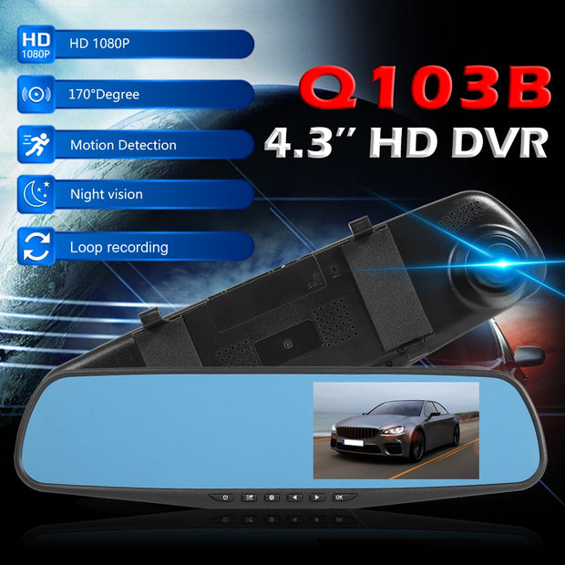 Q103B Dual Lens Car DVR Camera HD 1080p Rearview Mirror Dash Cam