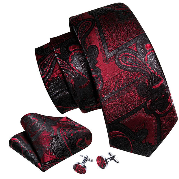 3PC Fashion Luxury Dark Floral 100% Silk Tie Gifts For Men Suit