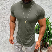 Turtleneck T Shirt Men Spring Summer Short Sleeve Bottoming Shirt Solid Pullovers