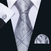 Fashion Green Plaid Men Tie Set Silk Jacquard Necktie Wedding Business