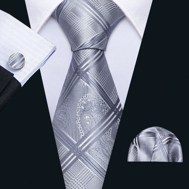 Fashion Green Plaid Men Tie Set Silk Jacquard Necktie Wedding Business