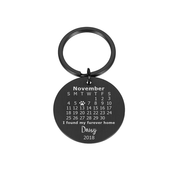 Personalized Custom Key Chain Ring Engraved Calendar Date Stainless Steel Keyring