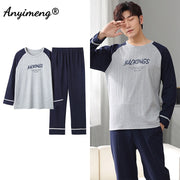 Autumn Long Sleeve Pajamas Set for Men Plus Size Sleepwear Kinttied Cotton Pajama