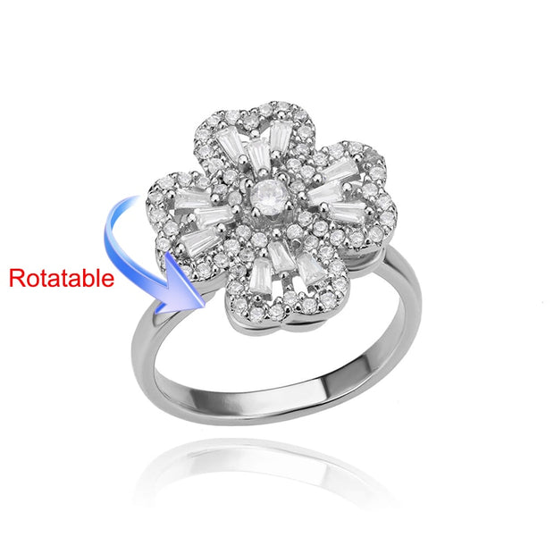 Rotating Four Clover Adjustable Rings for Women Stainless Steel Wedding Ring