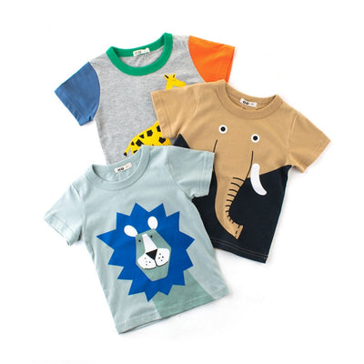 Boys T Shirts Gils Baby Clothes Cotton Lion Giraffe Elephant Kids