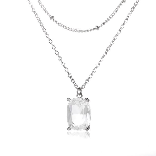 Korean Square Zircon Stainless Steel Necklaces For Women Shiny Cubic Zirconia