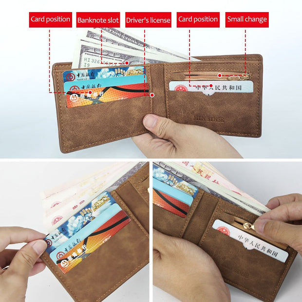 New Retro Men Leather Wallets Small Money Purses Design
