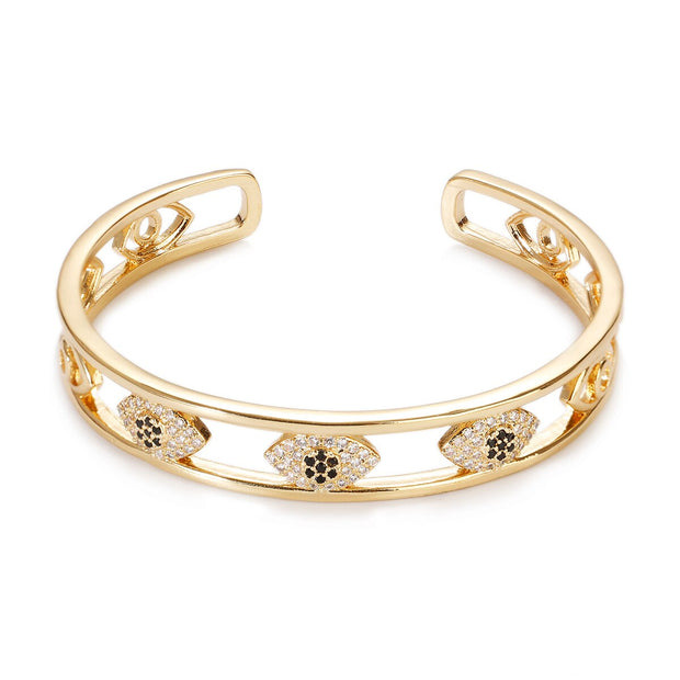 Luxury Zircon Crystal Hollow Gold Color Bangle Bracelet For Women Classic Star Evil Eye