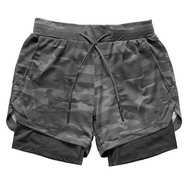 Camo Running Shorts Men 2 In 1 Double-deck Quick Dry GYM Sport Shorts