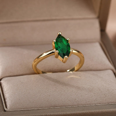 Zircon Green Rings For Women Stainless Steel Adjustable BirthStone Finger