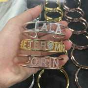 LUER Custom Names Bracelet/Personalized for Women Bangles Customized Crystal Letters
