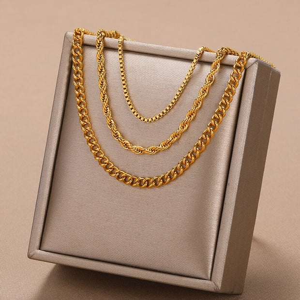 Cuban Chain Stackable Necklace For Men Trend Multilayer Box Chain Choker