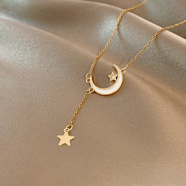 Classic Gold Color Titanium Steel Necklace For Women Jewelry Crystal Pearl Beads