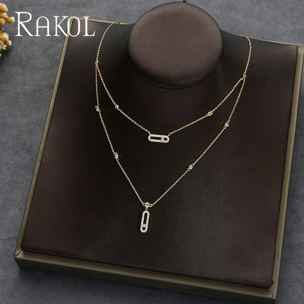 RAKOL Trendy Dainty Initial Cubic Zirconia Tag Shape Choker Necklace for Women
