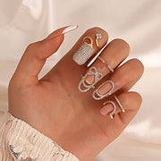 Fashion Inlaid Zircon Nail Rings For Women Gold Color Geometric Finger Ring