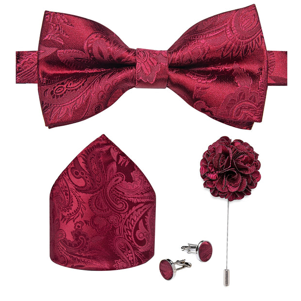 Wedding Bow Tie for Men Classic Red Pre-tied Bowtie Gift Set